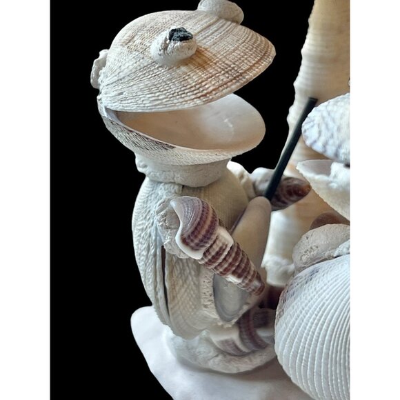 Handcrafted Shell Turtle Musician Figurines Under Palm Tree 4" T Vintage - Picture 6 of 14